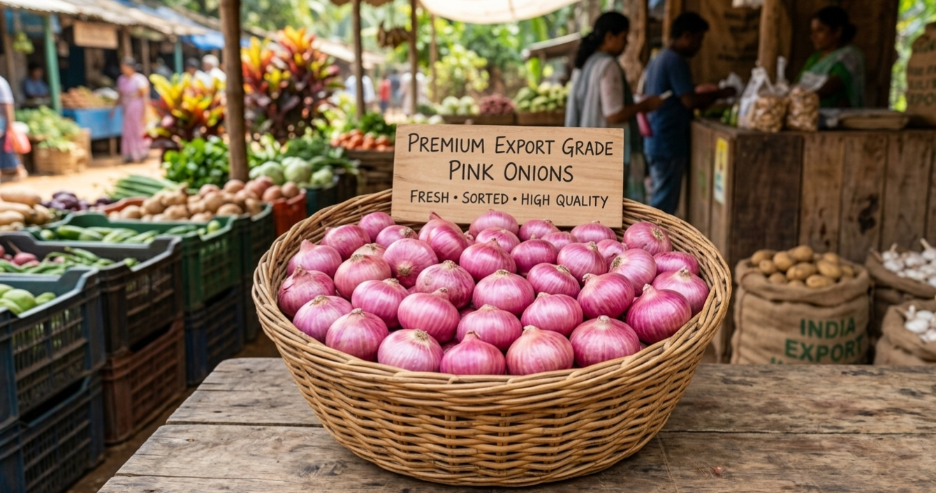 Nashik pink onions — rose-coloured skin, mild to medium flavour